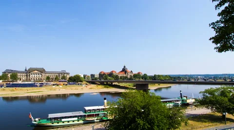 River Elbe and Saxon State Chamber time lapse Stock Footage 65003949