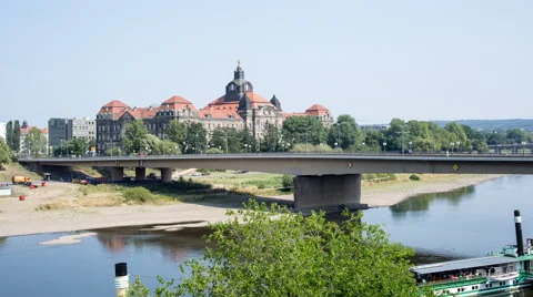 River Elbe and Saxon State Chamber time lapse Stock Footage 65012853