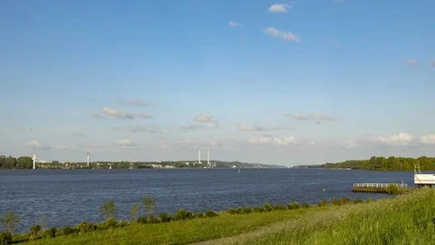 River Elbe at dusk time lapse Stock Footage 108508746