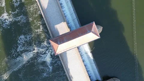 River Elster weir, bridge in Leipzig summer. Best aerial view flight drone Stock Footage 283820734