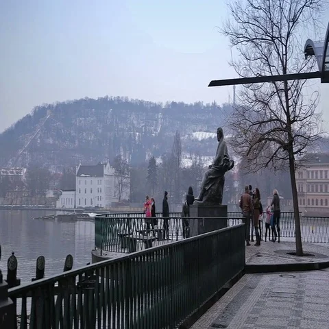 River embankment. Prague Stock Footage 69425669