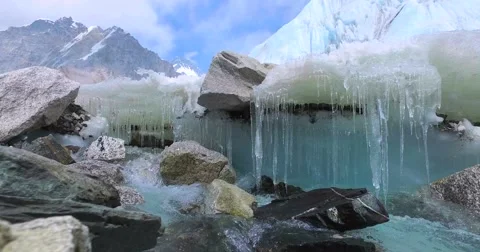 River at Everest Base Camp on the glacier Khumbu, Nepal Himalayas. Video stock 66822276