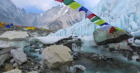River at Everest Base Camp on the glacier Khumbu, Nepal Himalayas. Video stock 66827935