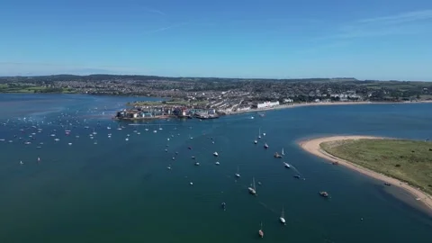 River Exe, Devon, England: DRONE VIEWS: River Exe, Dawlish Warren &amp; Exmouth (3) Stock Footage 265261647