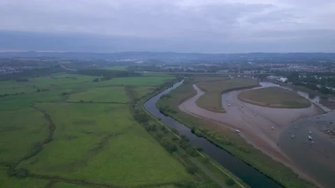 River Exe in Topsham and Exeter from a drone, Devon, England Stock Footage 162999072