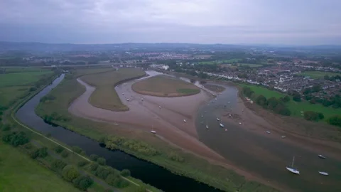 River Exe in Topsham and Exeter from a drone, Devon, England 動画素材 163022473