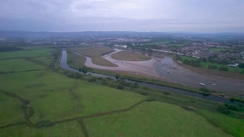 River Exe in Topsham and Exeter from a drone, Devon, England Stock Footage 163022879