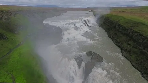River falls on cascading waterfall Gullfoss. Andreev. Stock Footage 78036360