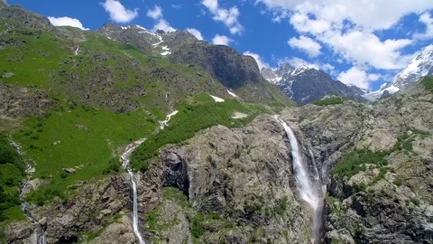 River falls from mountain aerial view 스톡 동영상 94596111