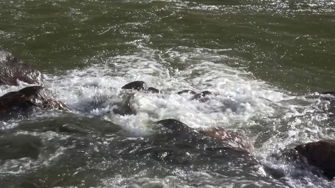 River fast flowing water through rocks Video stock 78499648