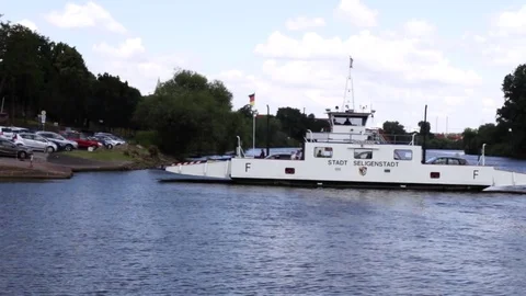River Ferry Docking Seligenstadt Am Main 2 Stock Footage 73352222