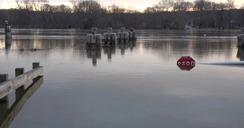 River Ferry Landing Flooded Stock Footage 100284426