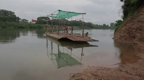 River Ferry in Laos Stock Footage 40071642