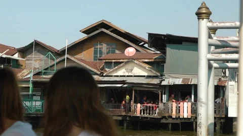 River ferry parking Pier Chao Phraya River in Bangkok, water transport Stock Footage 233000552