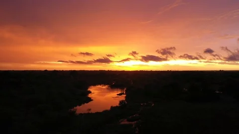 River On Fire At Sunset Stock Footage