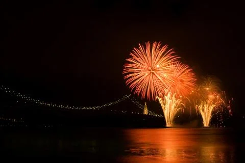 River Fireworks Stock-Fotos