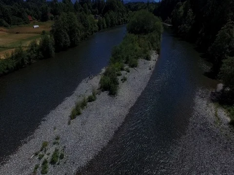 River Fishing Aerial Stock Footage