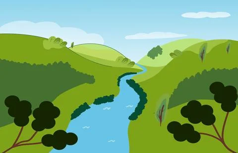 River floating between green hills Stock Illustration
