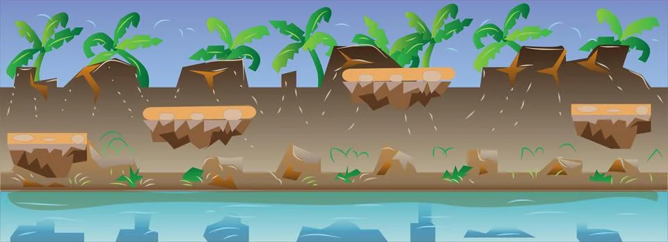 River with floating rocks Game Background Vector Illustration Stock Illustration