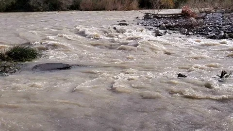 River flood dirty water flow motion,climate changes,nature disaster,science 4k Stock Footage 122454549