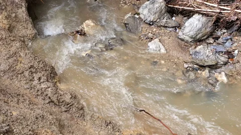 River flood water motion after massive rain storm,climate change,nature disaster Stock Footage 145115673