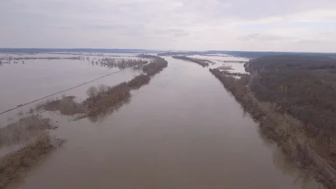River Flood Waters Flyover Stock Footage 105425897