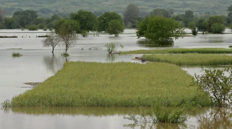 River flooded agricultural fields after storm. Flooded countryside. Landscape. Stock Footage 38936755