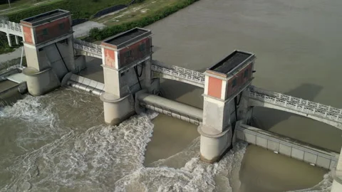 River flooding during storm surge and heavy rainfall due to climate change Stock Footage 255886306