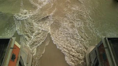 River flooding during storm surge and heavy rainfall due to climate change Stock Footage 255886723