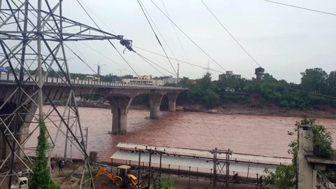 River Flooding in Jammu Due to Heavy Rainfall Stock Footage 315968150