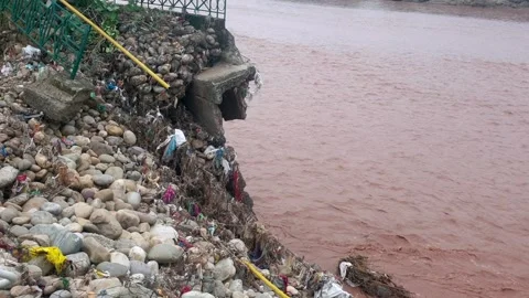 River Flooding in Jammu Due to Heavy Rainfall Video stock 315968875