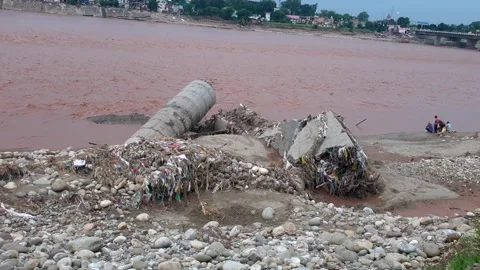 River Flooding in Jammu Due to Heavy Rainfall Video stock 315969933