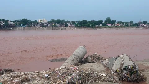 River Flooding in Jammu Due to Heavy Rainfall Stock-Footage 315970159