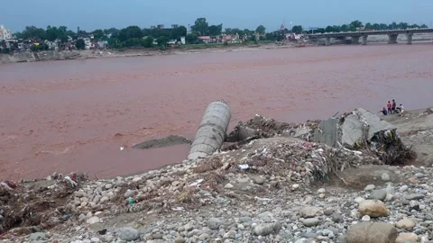 River Flooding in Jammu Due to Heavy Rainfall Video stock 315971042