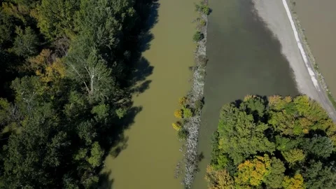 River is flooding onto the road, massive natural disaster, Danube river, 4k Stock Footage 342939706