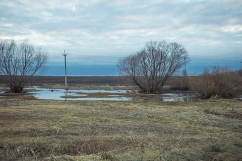 River flooding in spring in April Stock Photos