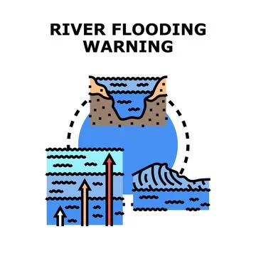 River flooding warning concept showing water levels rising Stock Illustration