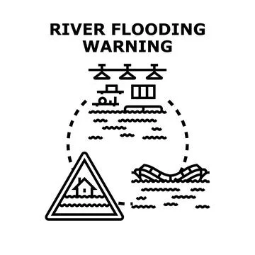 River flooding warning with homes and infrastructure underwater Illustrazione stock