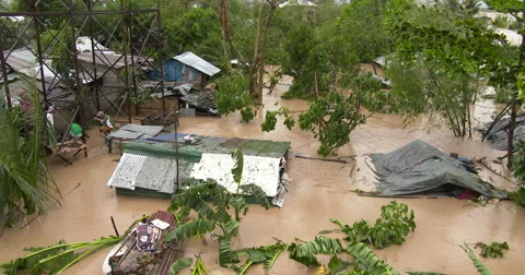 River Floods Slum Houses Hurricane Aftermath Stock Footage 56335853