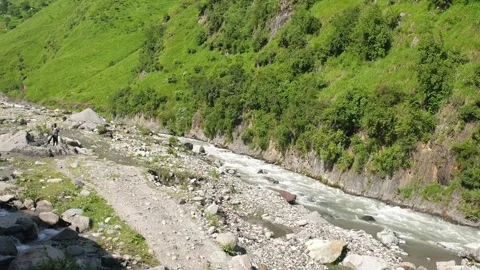 A river flow along side greenary in Kashmir, India Stock Footage 247115676
