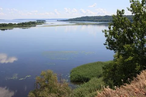 River Flow into the Distance – View from High Bank Stock Photos