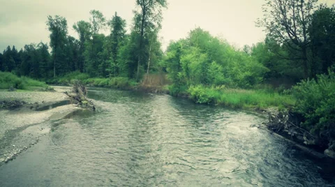 River flow in the forest. Aerial shot Stock Footage 39807697