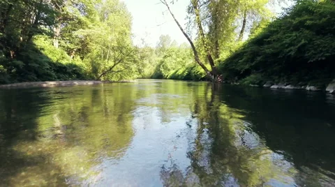 River flow in the forest. Aerial shot Stock Footage 40030591
