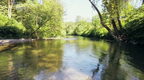 River flow in the forest. Aerial shot Stock Footage 40030755