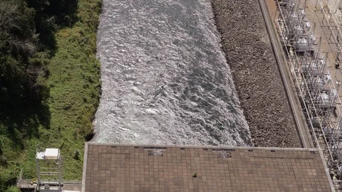 River flow out of power plant Fontana Dam Stock Footage 105817865