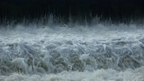 River Flow Rubber Dam Slow Motion Stock Footage 308648876
