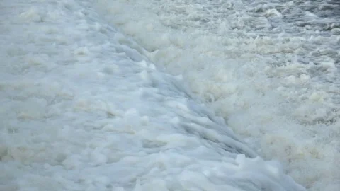 River Flow Rubber Dam Slow Motion Stock Footage 308692923