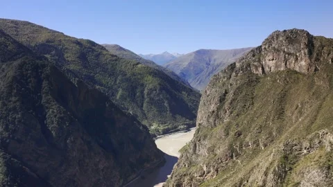 River flow through canyon aerial shot Video stock 164584790