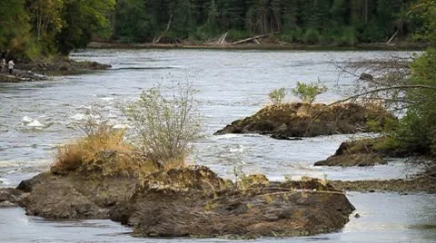 River flowing around a few rocks Stock Footage 10749338