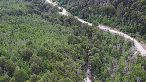River flowing besides road on a valley of the Andes mountains Stock Footage 256183412